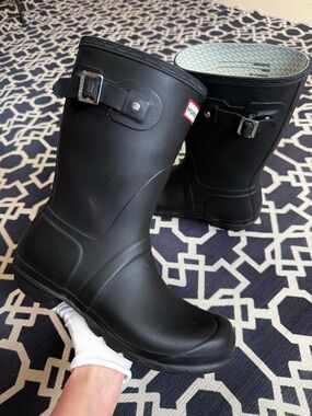 Hunter Original Short Rain Boots Black Rubber Waterproof Wellington Sz 9M/10F